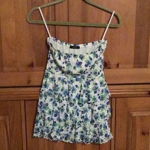 DEB strapless flowered 3 tiered ruffle lace top, S
